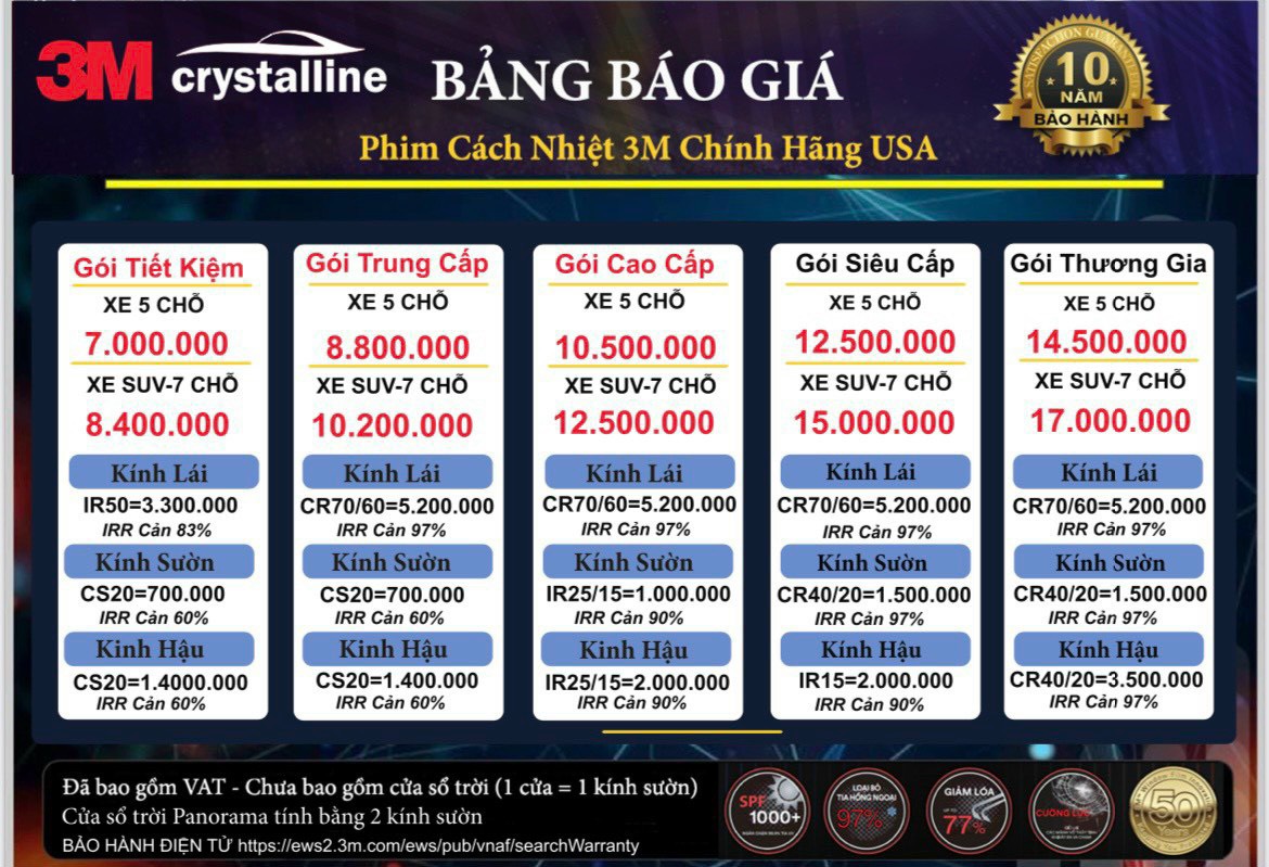 Bảng giá phim cách nhiệt 3M chính hãng năm 2024